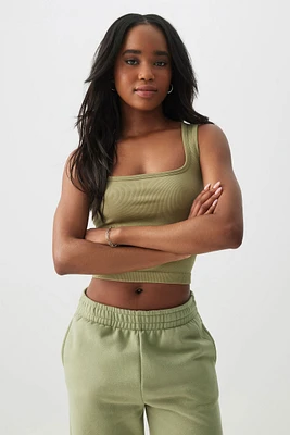 Ardene Crop Seamless Trapeze Neck Tank Top in Pistachio Delight | Size | Nylon/Spandex | Eco-Conscious