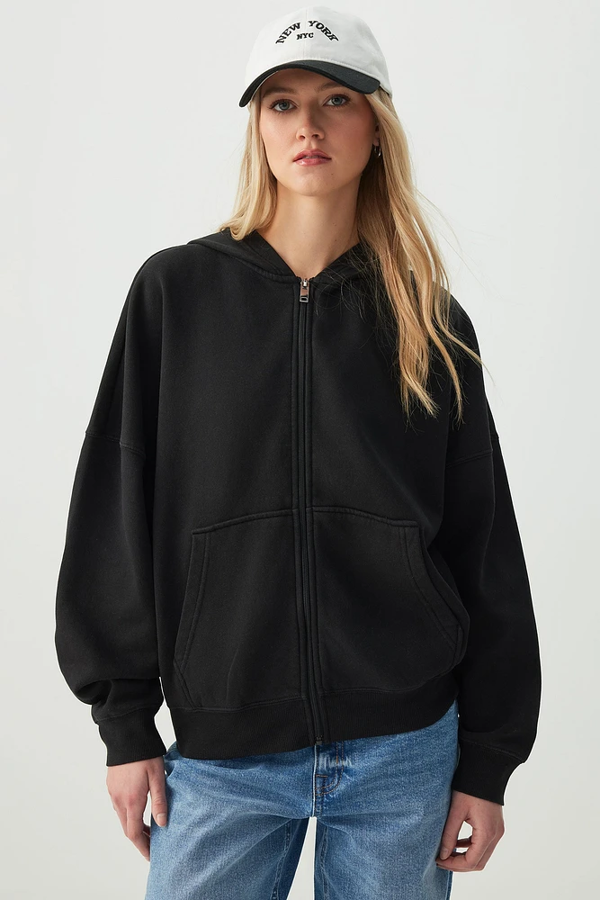 Ardene Oversized Zip-Up Hoodie in | Size | Polyester/Cotton | Fleece-Lined