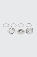 Ardene 7-Pack Smiley Face & Heart Rings in Silver | Size