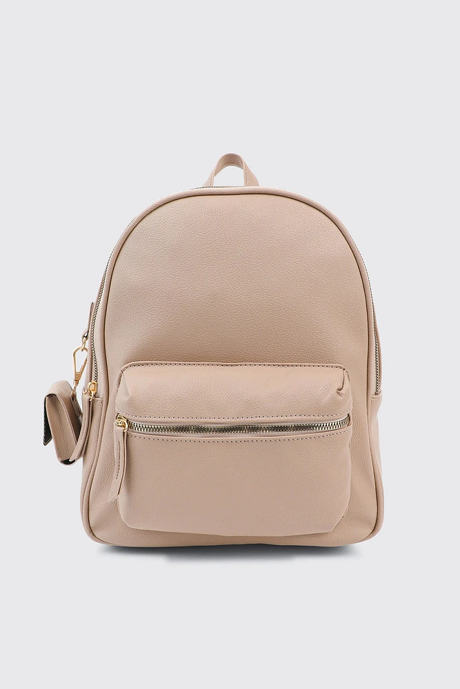 Ardene Backpack with Coin Purse in Beige | Faux Leather/Polyester