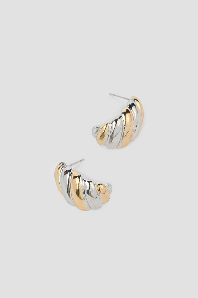 Ardene Two-Tone Croissant Earrings in Silver | Stainless Steel