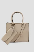 Ardene Large Tote Bag with Wallet in Beige | Faux Leather/Polyester