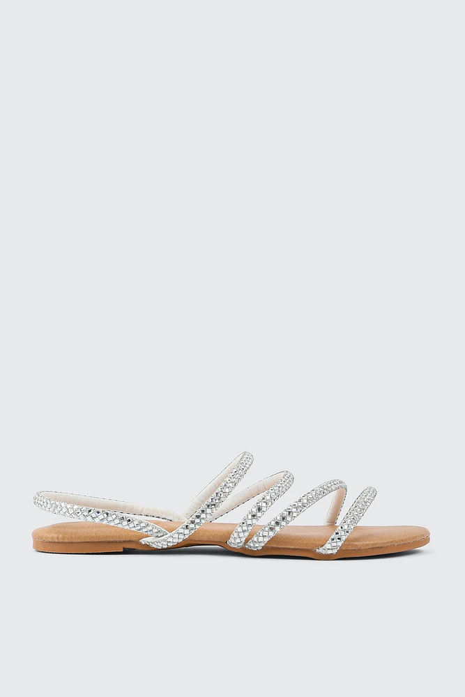 Ardene Embellished Strappy Sandals in Silver | Size | Faux Leather