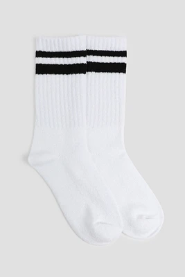 Ardene Boot Socks with Accent Stripes in White | Polyester/Elastane