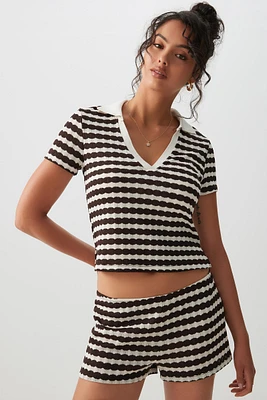 Ardene Jacquard Striped Polo in | Size | Polyester