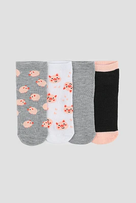 Ardene 4-Pack Pig Ankle Socks in Light Pink | Polyester/Spandex