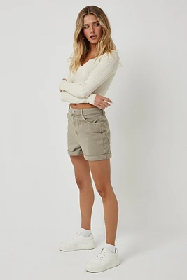 Ardene Mom Denim Shorts in Khaki | Size | 100% Cotton