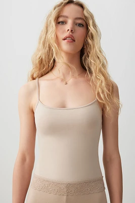 Ardene Basic Lace Trim Crop Tank Top in Beige | Size | Polyester/Spandex | Eco-Conscious