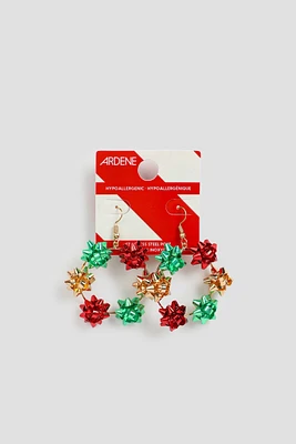 Ardene Bow Wreath Earrings in Red | Stainless Steel