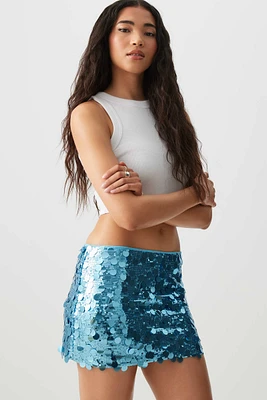 Ardene Sequin Mini Skirt in Light Blue | Size | Polyester/Spandex