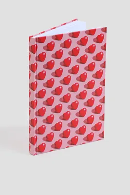 Ardene Heart Print Notebook in Red