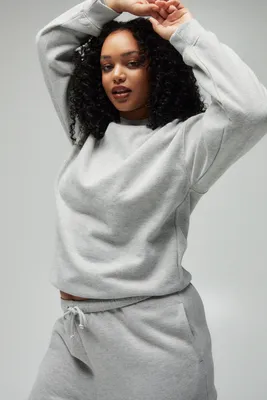 Ardene Solid Crew Neck Sweatshirt in Light Grey | Size | Polyester/Cotton | Fleece-Lined | Eco-Conscious