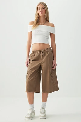 Ardene Low Rise Cargo Skater Shorts in Brown | Size | 100% Cotton