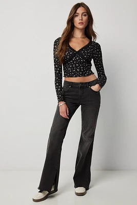 Ardene High Rise Flare Leg Jeans with Slit in | Size | Polyester/Spandex/Cotton