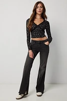 Ardene High Rise Flare Leg Jeans with Slit in Black | Size | Polyester/Spandex/Cotton