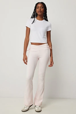 Ardene Flare Leg Leggings with Ruched Waist in Light Pink | Size | Polyester/Elastane