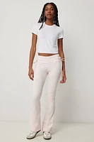 Ardene Flare Leg Leggings with Ruched Waist in Light Pink | Size | Polyester/Elastane