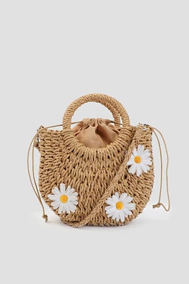 Ardene Daisy Straw Handbag in Beige | Polyester