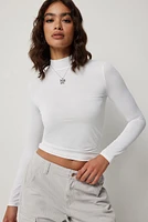 Ardene Long Sleeve Mock Neck T-Shirt in White | Size | Elastane/Polyamide