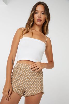 Ardene Printed Super Soft Shorts with Tassels in Beige | Size | Polyester/ Spandex | Scarborough Town Centre Mall