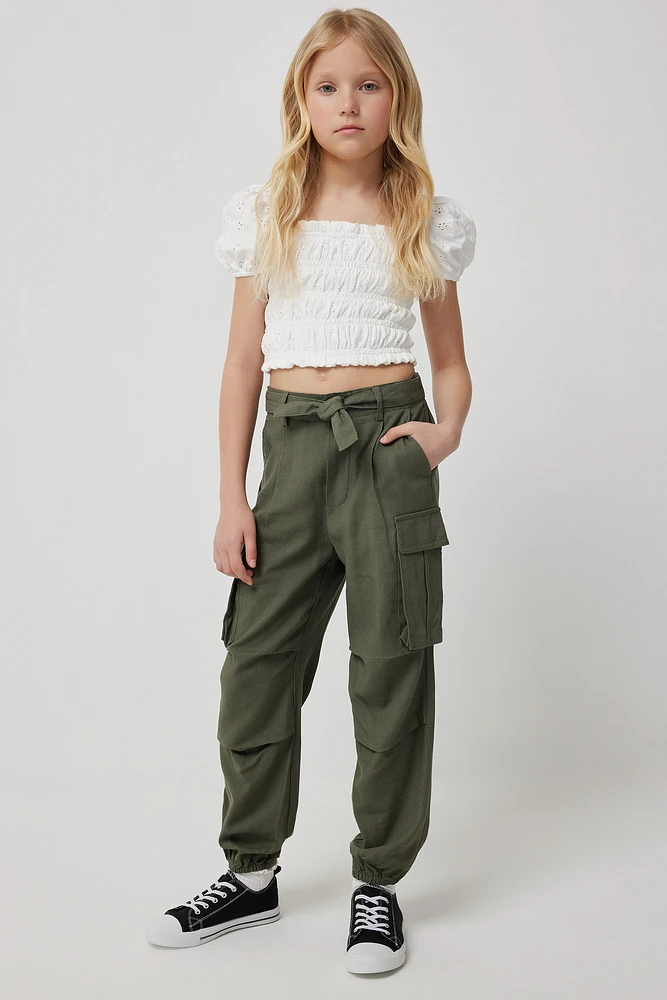 Ardene Linen Blend Cargo Pants in Dark Green | Size | Rayon