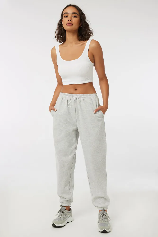 Ardene Bungee Cord Waist Sweatpants in Light Grey, Size Large, Polyester/ Cotton, Fleece-Lined