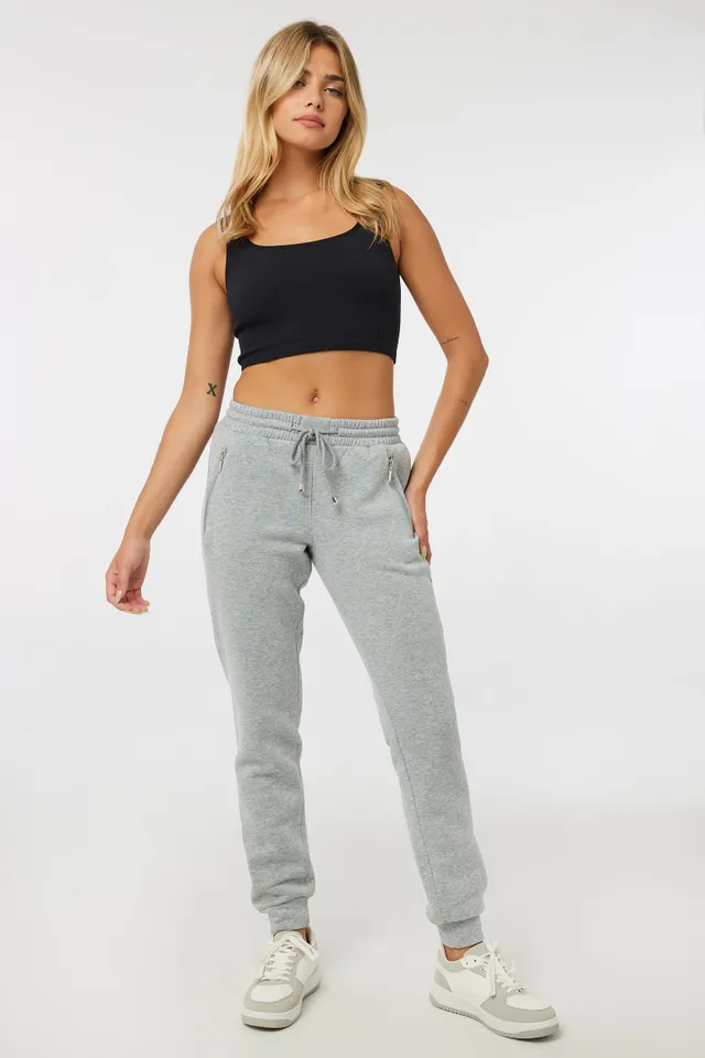 Ardene Side Stripe Sweatpants in Light Grey | Size | Polyester/Cotton |  Fleece-Lined