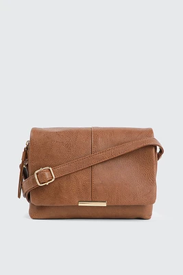 Ardene Rectangular Crossbody Bag in Cognac | 100% Recycled Polyester/Faux Leather | Eco-Conscious
