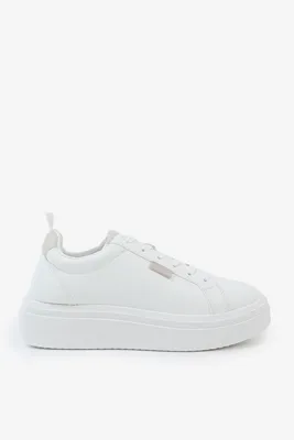 Ardene Chunky Lace-Up Sneakers in White | Size | Faux Leather