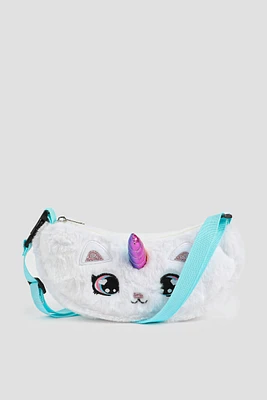 Ardene Kids Faux Fur Animal Crossbody Bag in White