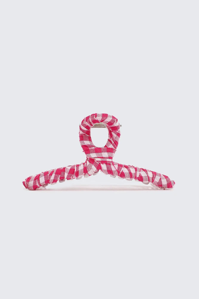 Ardene Gingham Loop Hair Claw in Medium Pink