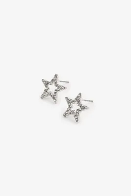 Ardene Cubic Zirconia Star Earrings in Silver | Stainless Steel