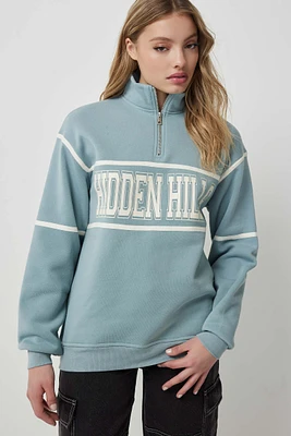 Ardene Destination Half Zip Sweatshirt in Light | Size | Polyester/Cotton | Fleece-Lined