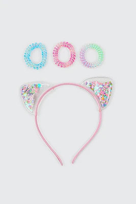 Ardene Kids Cat Headband & Hair Elastics Set