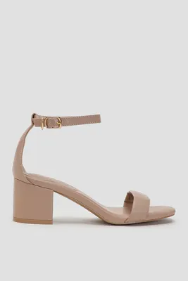 Ardene Mid Block Heel Sandals in Beige | Size | Faux Leather/Faux Suede