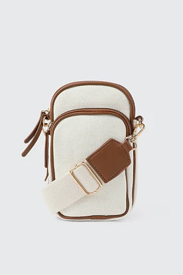 Ardene Canvas Phone Bag with Faux Leather Trims in Beige | 100% Recycled Polyester/Faux Leather | Eco-Conscious