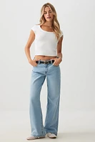 Ardene Mid Rise Straight Jean in Light Blue | Size | Cotton/Elastane