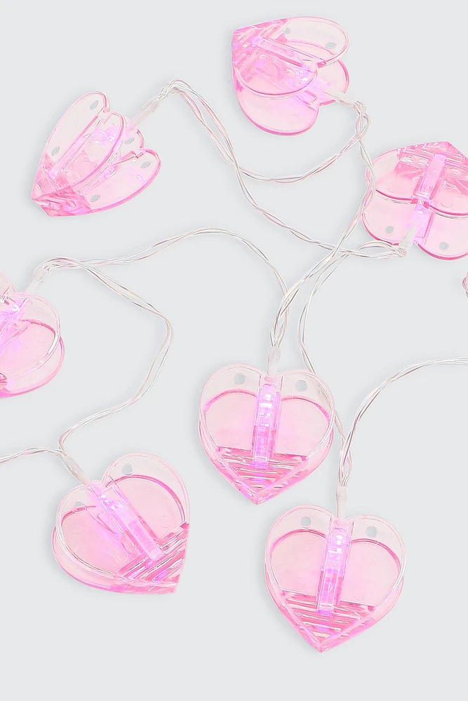Ardene Heart Clip Light String in Light Pink