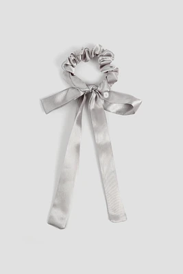 Ardene Satin Bow Scrunchie in Light Grey