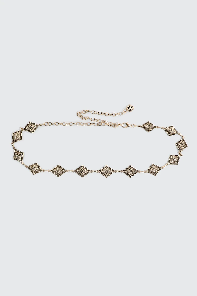 Ardene Embossed Diamond Chain Belt in Gold