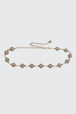 Ardene Embossed Diamond Chain Belt in Gold