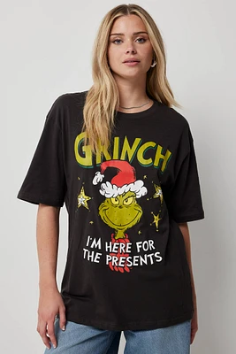 Ardene Oversized The Grinch Holiday T-Shirt in Black | Size | 100% Cotton