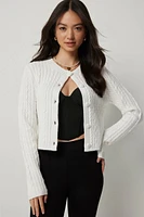 Ardene Cable Knit Crop Cardigan in White | Size Large | Polyester/Spandex