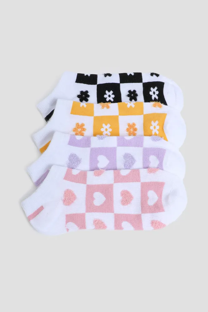 Ardene 4-Pack of Checkered Ankle Socks | Polyester/Spandex