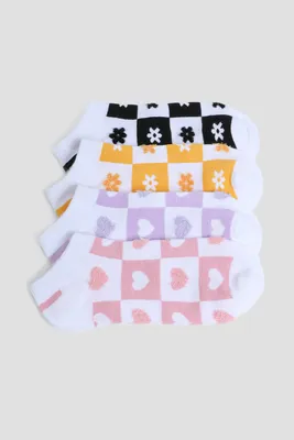 Ardene 4-Pack of Checkered Ankle Socks | Polyester/Spandex
