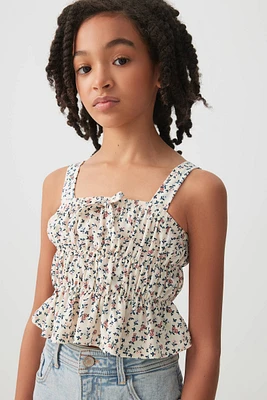 Ardene Kids Printed Peplum Tank Top in Beige | Size | Polyester/Elastane