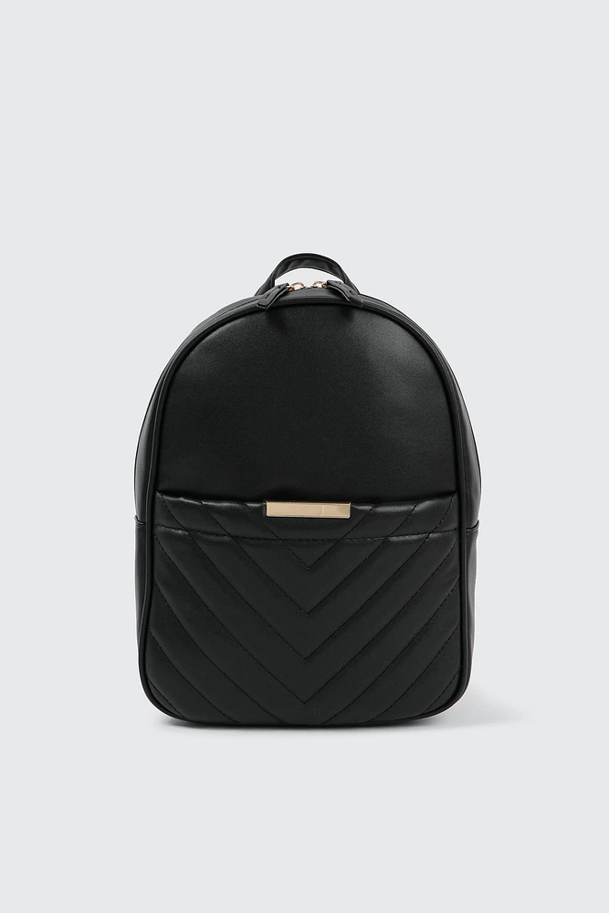 Ardene Chevron Backpack in Black | 100% Recycled Polyester/Faux Leather | Eco-Conscious