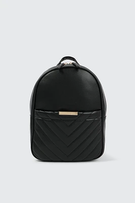 Ardene Chevron Backpack in Black | 100% Recycled Polyester/Faux Leather | Eco-Conscious