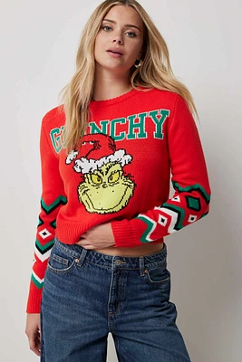 Ardene Crop Grinchy Ugly Christmas Sweater in Red | Size | 100% Acrylic