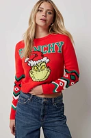 Ardene Crop Grinchy Ugly Christmas Sweater in Red | Size | 100% Acrylic